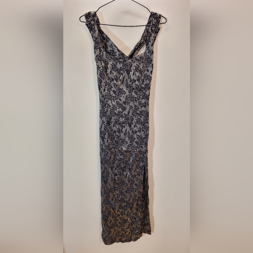 Vintage Two Roads 2R Maxi Floral Print Evening Dress Side Slit - Size 9 - Picture 2 of 7